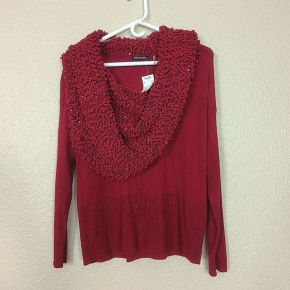Gaby & Eden Red blouse-style sweater with fallen turtleneck with sequins size L - Picture 1 of 10
